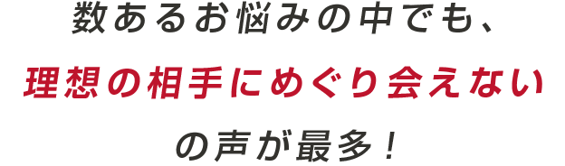 数あるお悩みの中でも、理想の相手にめぐり会えないの声が最多！