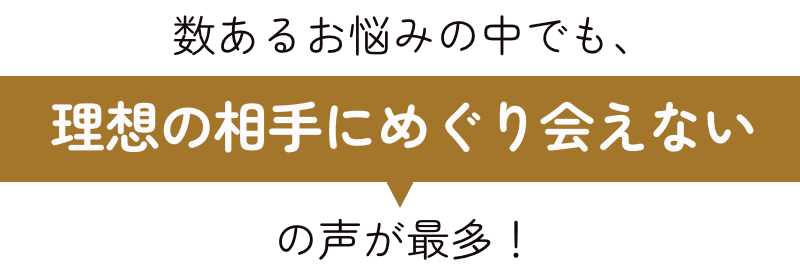 数あるお悩みの中でも、理想の相手にめぐり会えないの声が最多！