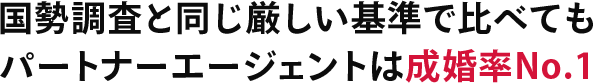国勢調査と同じ厳しい基準で比べてもパートナーエージェントは成婚率No.1