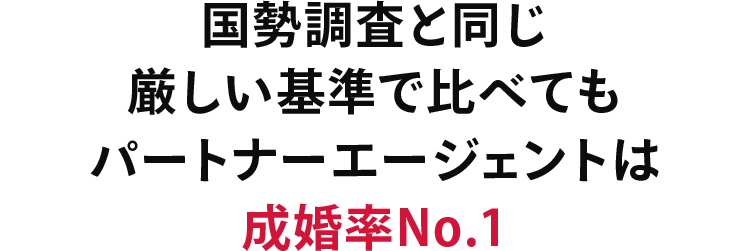 国勢調査と同じ厳しい基準で比べてもパートナーエージェントは成婚率No.1