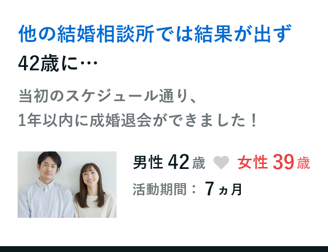 他の結婚相談所では結果が出ず42歳に…