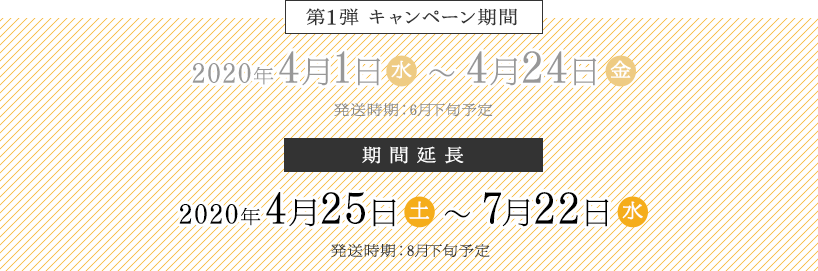 第1弾 キャンペーン期間＜期間延長＞：2020年4月1日(水)〜7月22日(水)/発送時期：8月下旬予定※JTBトラベルギフトとSKE48サイン色紙が当たるフォロー&リツイートキャンペーンのみ対象です
