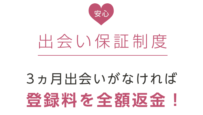 安心！出会い保証制度 3ヵ月出会いがなければ登録料を全額返金！