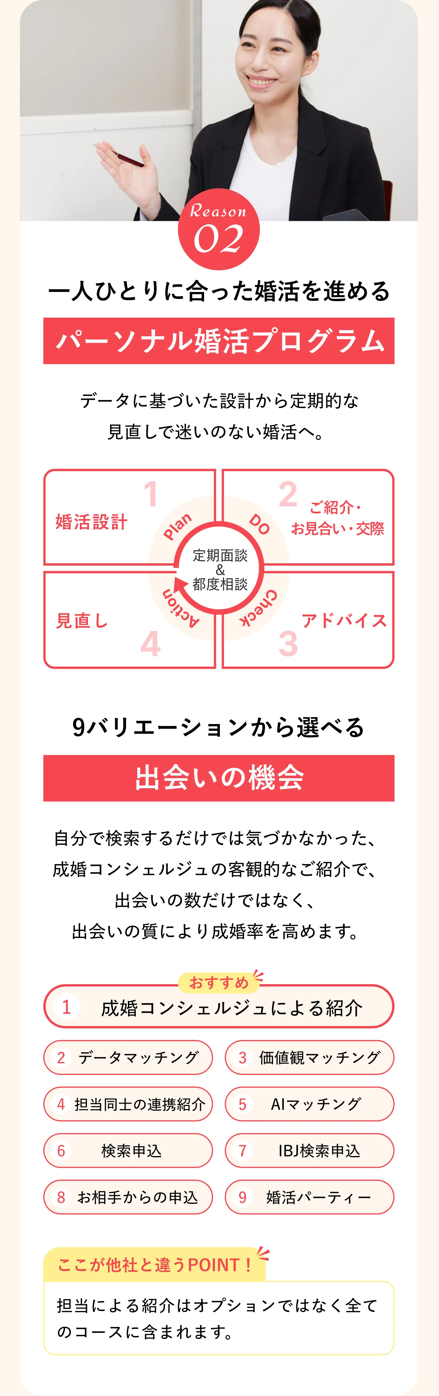 パ一人ひとりに合ったパーソナル婚活プログラム